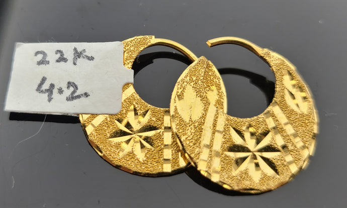 22K Gold Earrings For Women - 235-GER15736 in 2.600 Grams